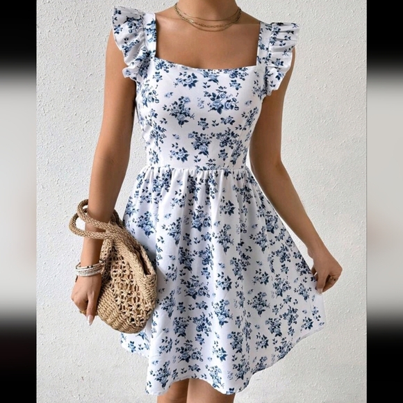 Women Boho Style Random Printed Cap Sleeve Dress For Vacation Vacation - Picture 3 of 4